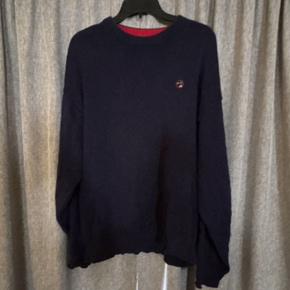 Duck Head Men's Knit Pullover Sweater Navy Red Crew Neck Long Sleeve Size L